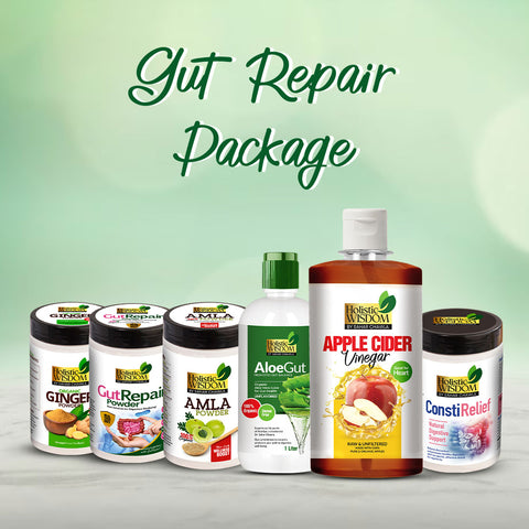 Gut Repair Package - Gut Repair Powder, Aloe Gut, Amla Powder, Apple Cider Vinegar, Consti Relief,giner powder