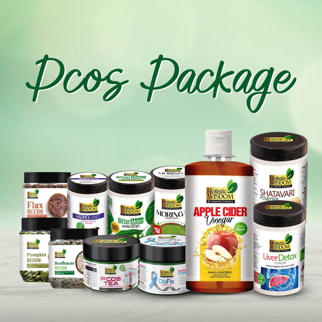 PCOS Package - Moringa Powder, DiaFix Tea, Bitter Melon (Karela Extract), Apple Cider Vinegar, Hormolance Powder, Liver Detox, Shatavari Powder, Pcos Tea, SunFlower Seeds, Pumpkin Seeds, Flax Seeds, Mix Seeds