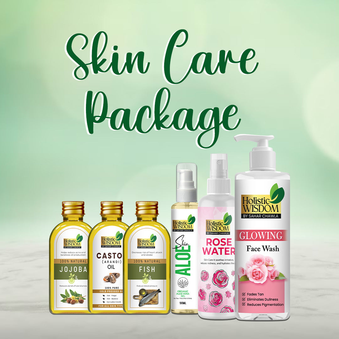 Skin Care Package - Jojoba Oil, Castor Oil, Fish Oil, Aloe Skin, Rose Water, Glowing Face Wash