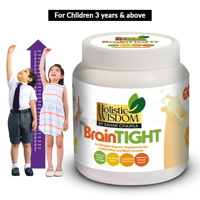 Brain Tight Organic Powder Supplement – Loaded with Essential Vitamins & Nutrients for Child’s Mental & Physical Growth - For Children 👧 3 Years & Above 👦