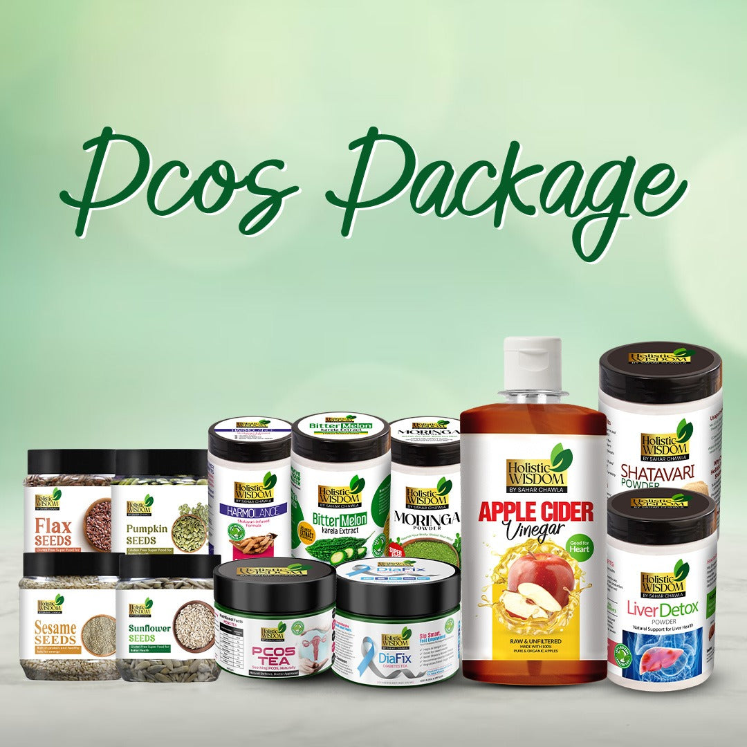 PCOS Package - Moringa Powder, DiaFix Tea, Bitter Melon (Karela Extract), Apple Cider Vinegar, Hormolance Powder, Liver Detox, Shatavari Powder, Pcos Tea, SunFlower Seeds, Pumpkin Seeds, Flax Seeds, Mix Seeds, Sesame Seeds
